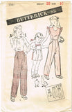 1940s Vintage Butterick Sewing Pattern 3381 WWII Girls Pants or Overalls Size 10