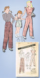 1940s Vintage Butterick Sewing Pattern 3381 WWII Girls Pants or Overalls Size 10