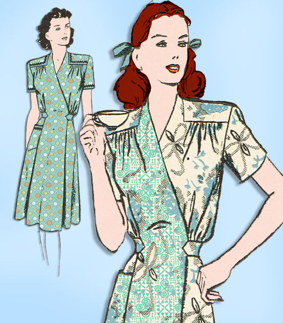 1940s Vintage Butterick Sewing Pattern 3435 Uncut Misses Housecoat Size 32 Bust
