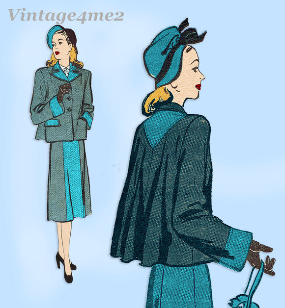 Butterick 3469: 1940s Petite Misses Uncut WWII Suit 28B Vintage Sewing Pattern