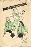 1940s Original Vintage Butterick Pattern 3474 Uncut Misses Blouse Sz 34 Bust