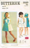 1960s Vintage Butterick Sewing Pattern 3520 Toddler Girls A-Line Dress Size 6