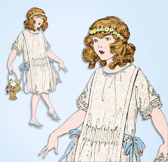 1920s Vintage Butterick Sewing Pattern 3546 Cute Little Girls Tucked Dress Sz 8