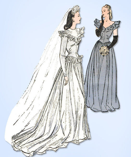 1940s Vintage Butterick Sewing Pattern 3685 Rare WWII Misses Wedding Dress Sz 14 - Vintage4me2