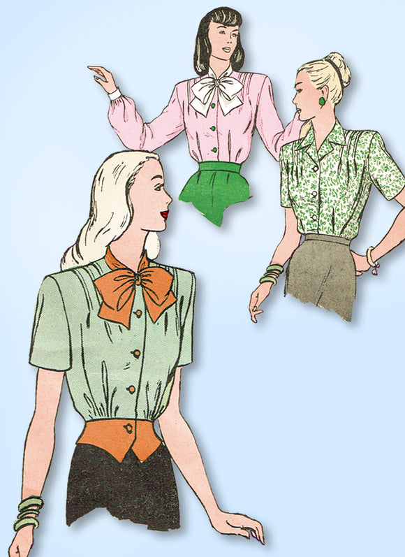 1940s Original Vintage Butterick Pattern 3705 Misses Peplum Blouse Size 12 30B