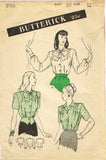 1940s Original Vintage Butterick Pattern 3705 Misses Peplum Blouse Size 12 30B