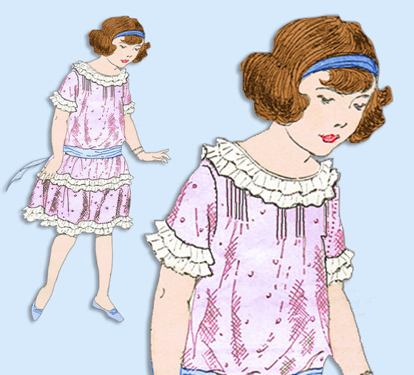 1920s Vintage Butterick Sewing Pattern 3708 Uncut Girls Edwardian Dress Size 8