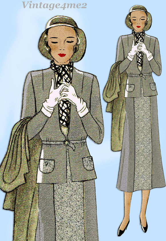 Butterick 3739: 1930s Stunning Misses Suit Size 38 Bust Vintage Sewing Pattern