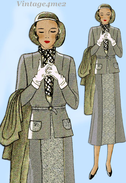 Butterick 3739: 1930s Stunning Misses Suit Size 38 Bust Vintage Sewing Pattern