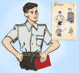 1940s Vintage Butterick Sewing Pattern 3852 Uncut WWII Little Boys Shirt Size 8