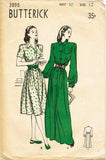1940s Original Vintage Butterick Pattern 3895 Misses Floor Length Housecoat 30 B