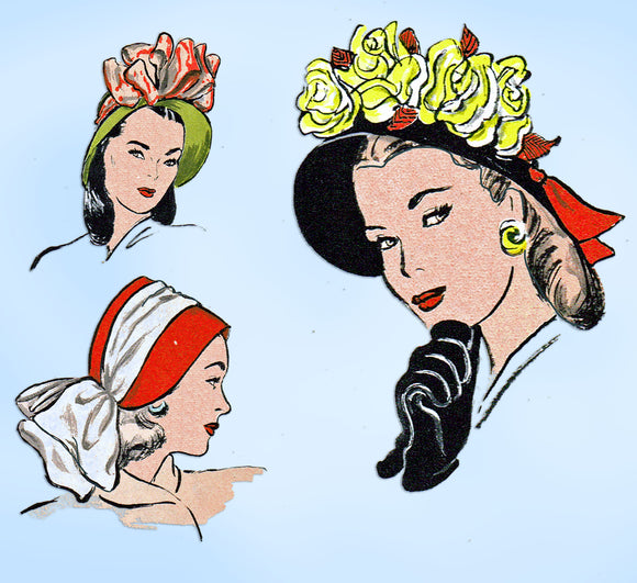 Butterick 3957: 1940s Misses Hat Set 21in Head Original Vintage Sewing Pattern - Vintage4me2