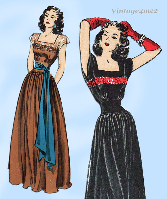 1940s Vintage Butterick Sewing Pattern 3963 WWII Misses Evening Gown Sz 32 Bust