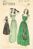 1940s Vintage Butterick Sewing Pattern 3963 WWII Misses Evening Gown Sz 32 Bust