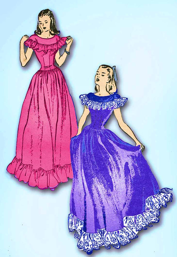 1940s Vintage Butterick Sewing Pattern 4005 Misses WWII Prom Dress or Gown 30 B - Vintage4me2