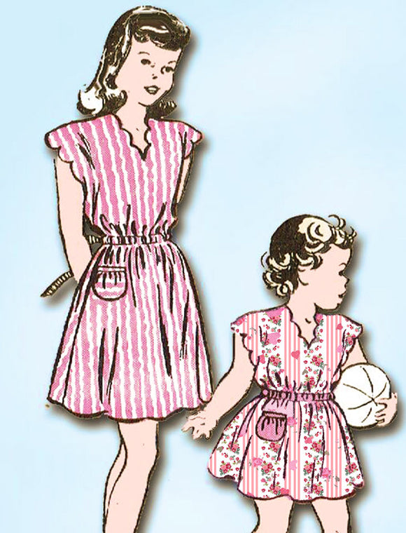 1940s Vintage Butterick Sewing Pattern 4131 Easy Toddler Girls Scalloped Dress 4 -Vintage4me2
