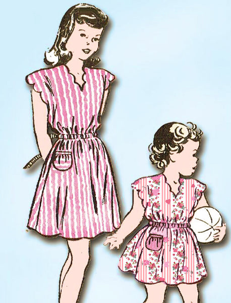 1940s Vintage Butterick Sewing Pattern 4131 Easy Toddler Girls Scalloped Dress 4 -Vintage4me2