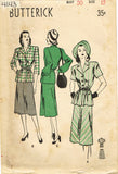 1940s Original Vintage Butterick Pattern 4143 Uncut Misses 2 Piece Suit Sz 30 B