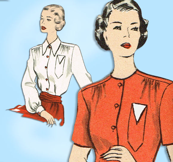1940s Vintage Butterick Sewing Pattern 4145 Misses WWII Blouse Size 34 Bust