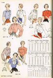 1940s Vintage Butterick Sewing Pattern 4145 Misses WWII Blouse Size 34 Bust