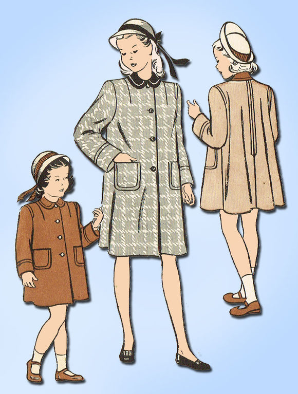 1940s Vintage Butterick Sewing Pattern 4261 Toddler Girls Flared Coat Size 6 - Vintage4me2