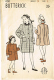 1940s Vintage Butterick Sewing Pattern 4261 Toddler Girls Flared Coat Size 6 - Vintage4me2