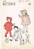 1940s Vintage Butterick Sewing Pattern 4270 WWII Toddler Girls Coat & Bonnet Sz1 - Vintage4me2