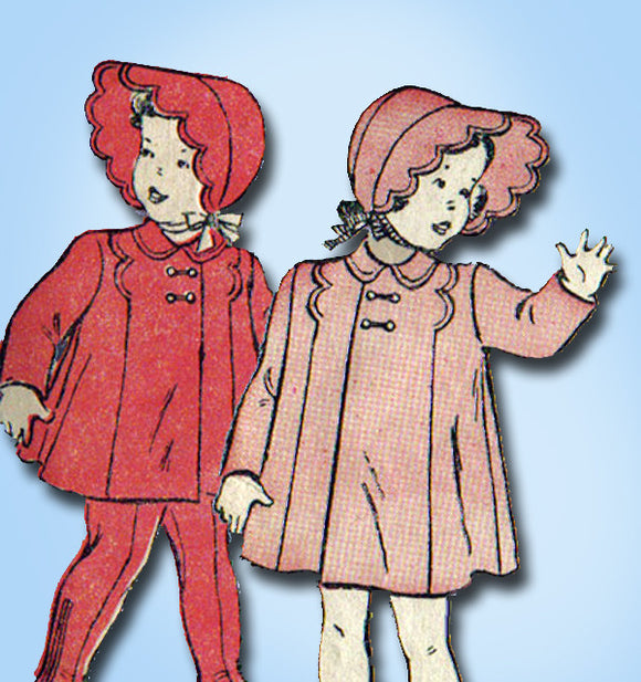 1940s Vintage Butterick Sewing Pattern 4270 WWII Toddler Girls Coat & Bonnet Sz1 - Vintage4me2