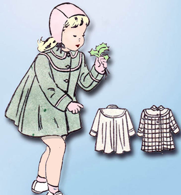 1940 Vintage Butterick Sewing Pattern 4568 Toddler Girls Flared Coat Size 6 24 B - Vintage4me2