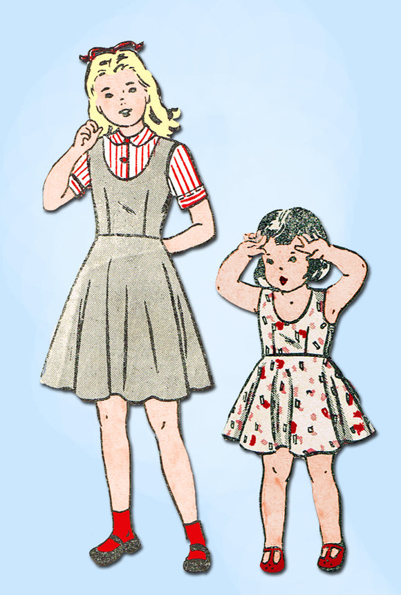 1940s Vintage Butterick Sewing Pattern 4573 Little Girls Jumper Dress Size 10 - Vintage4me2