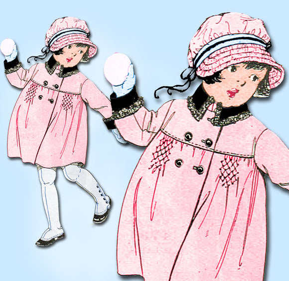 1920s Original Vintage Butterick Pattern 4611 Tiny Toddlers Smocked Coat Size 2