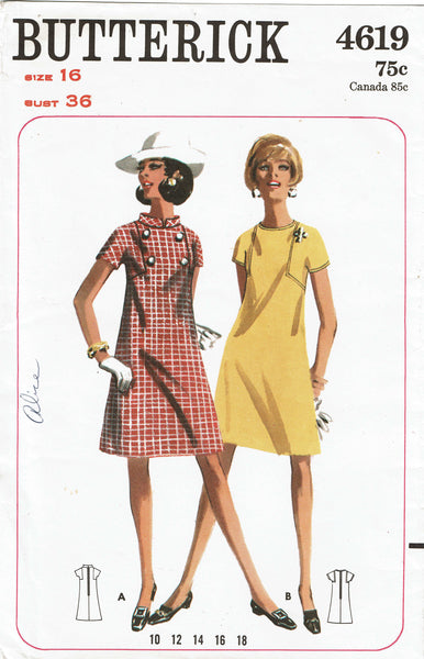1960s Vintage Butterick Sewing Pattern 4619 Cute Misses Mod Dress Size 36 Bust