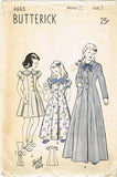1940s Vintage Butterick Sewing Pattern 4665 Cute Toddler Girls Housecoat Size 2 - Vintage4me2