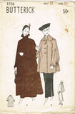 Butterick 4708: 1940s Uncut Misses Swing Coat Size 32 B Vintage Sewing Pattern