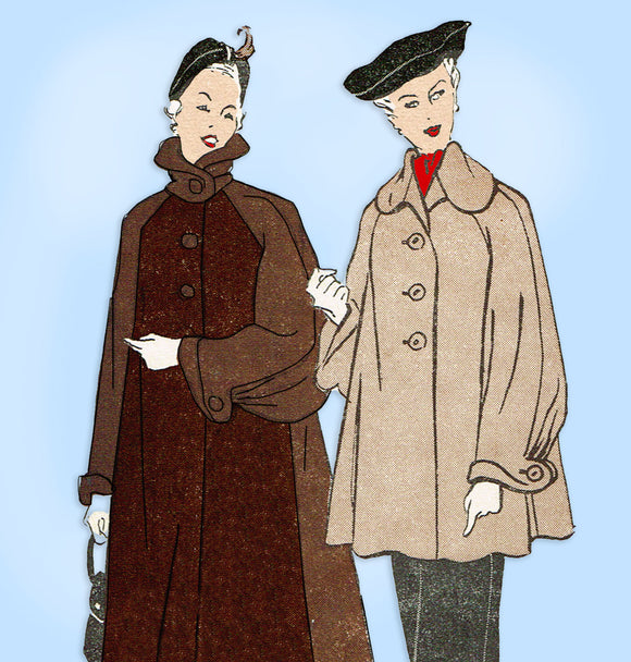 Butterick 4708: 1940s Uncut Misses Swing Coat Size 32 B Vintage Sewing Pattern