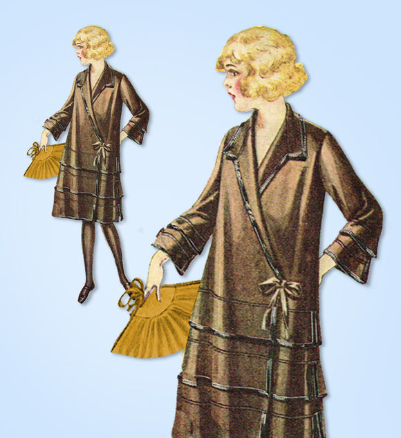 1920s Vintage Butterick Sewing Pattern 4739 Girls Wrap Around Coat Dress Sz 10