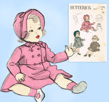 Butterick 4786: 1940s Cute Baby Girls Coat & Bonnet Sz 1 Vintage Sewing Pattern