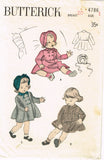 Butterick 4786: 1940s Cute Baby Girls Coat & Bonnet Sz 1 Vintage Sewing Pattern