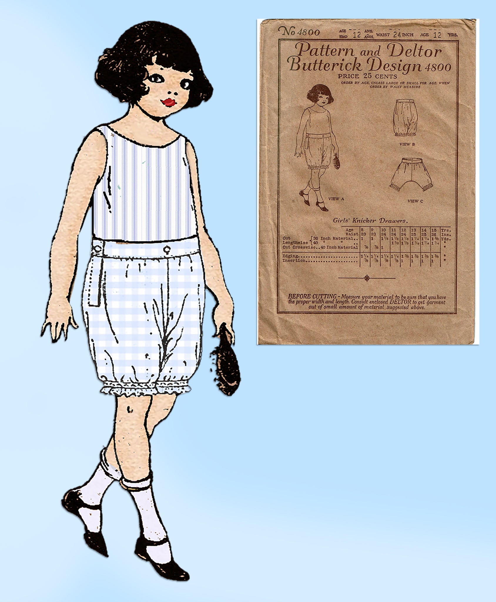 1920s Pattern, Teens French Pantaloons / Knickers - Age 14-16