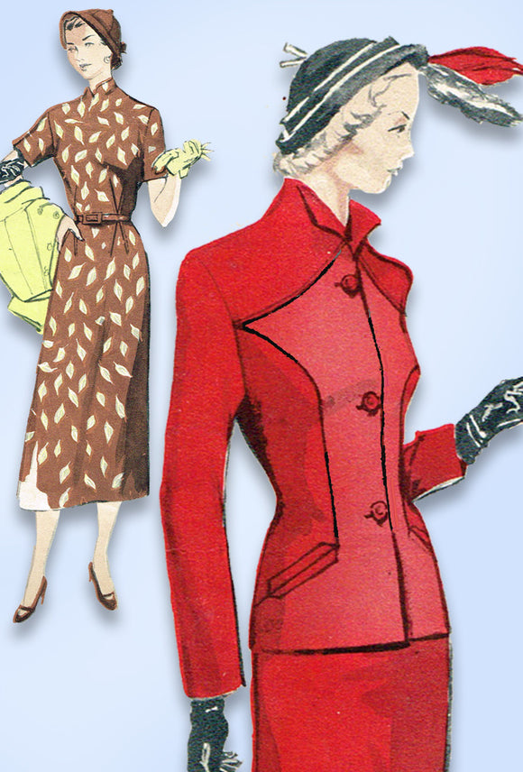 1940s Vintage Butterick Sewing Pattern 5066 Misses Dress & Jacket Size 12 30 B - Vintage4me2