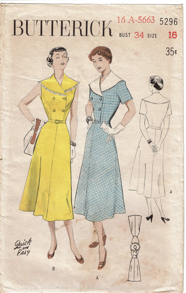 Butterick 5296: 1950s Stylish  Misses Sun Dress Size 34 B Vintage Sewing Pattern