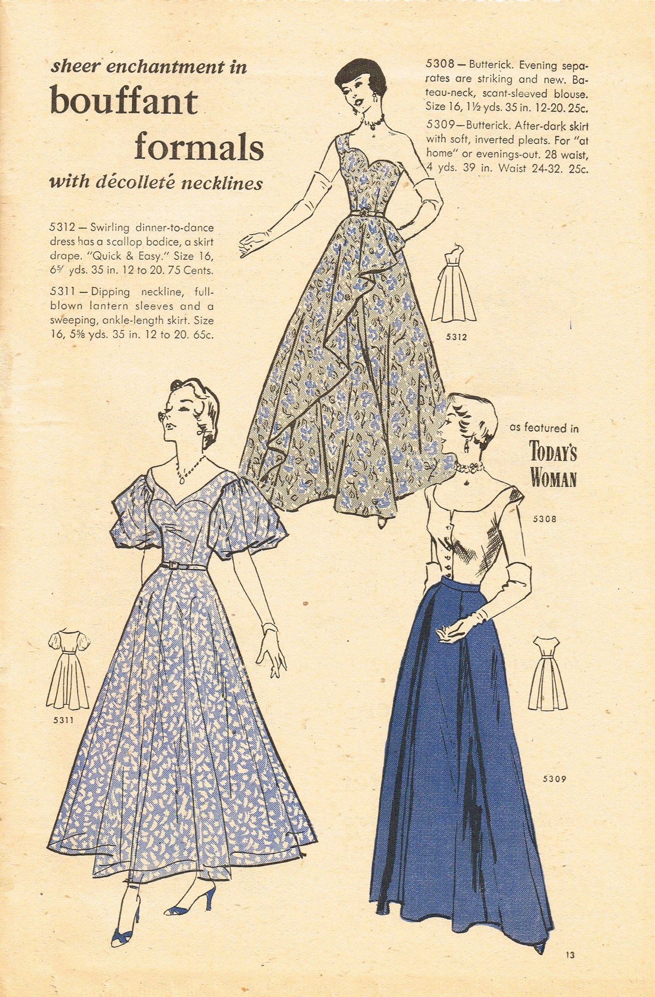 Butterick 5312: 1950s Glamorous Evening Gown w Drape 30B Vintage Sewin Vintage4me2 Butterick 5312: 1950s Glamorous Evening Gown w Drape 30B Vintage Sewin Vintage4me2