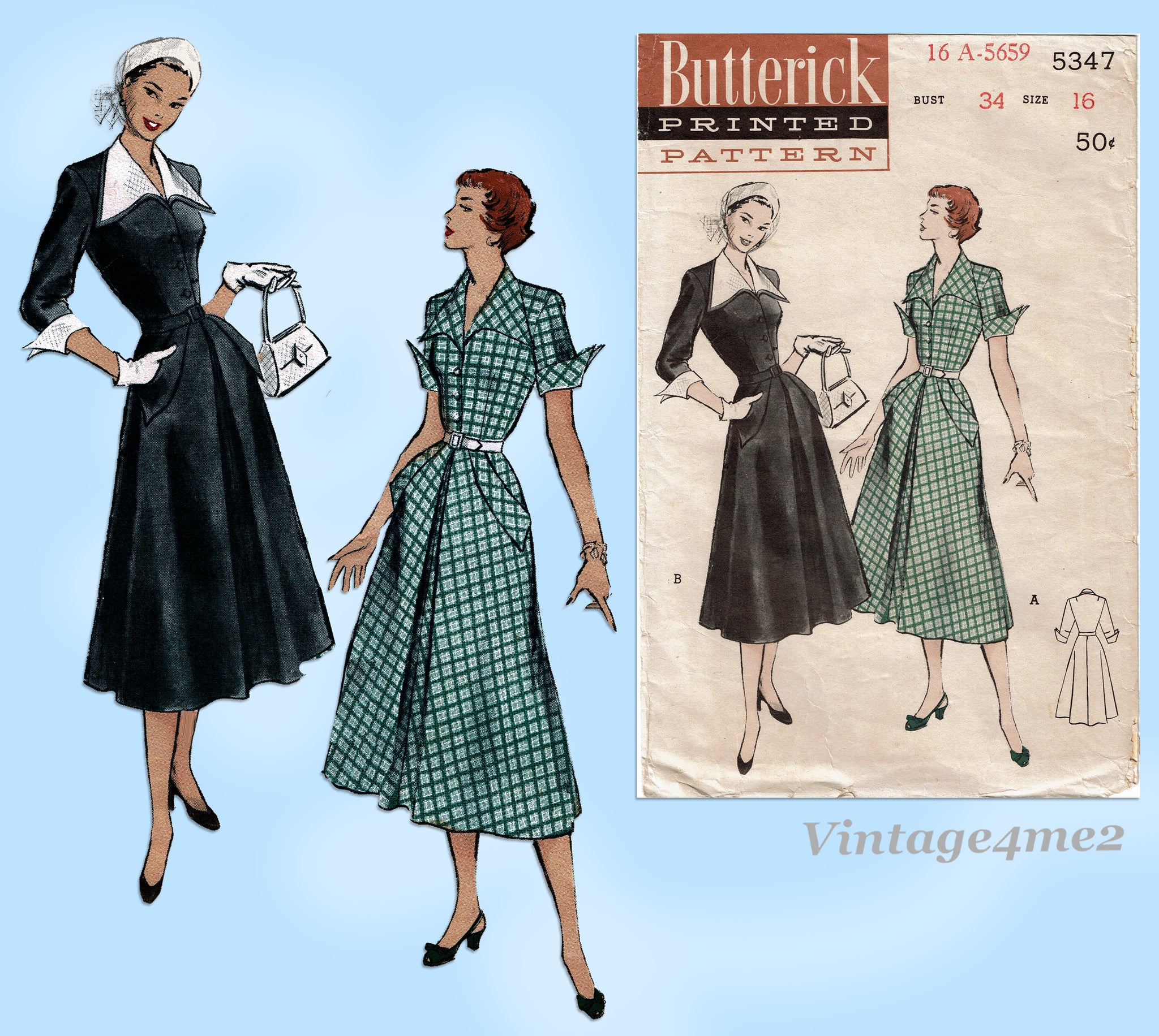 Simplicity Pattern 5347 Butterick 5347: 1950s Stunning Misses Dress Size 34 Bust Vintage Sewin ...
