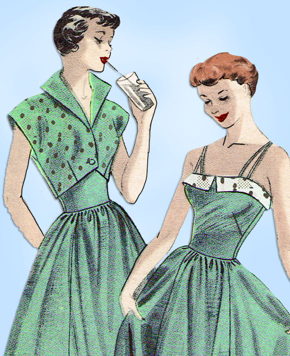 1950s Vintage Butterick Sewing Pattern 5378 Uncut Sun Dress & Bolero Sz 32 Bust - Vintage4me2