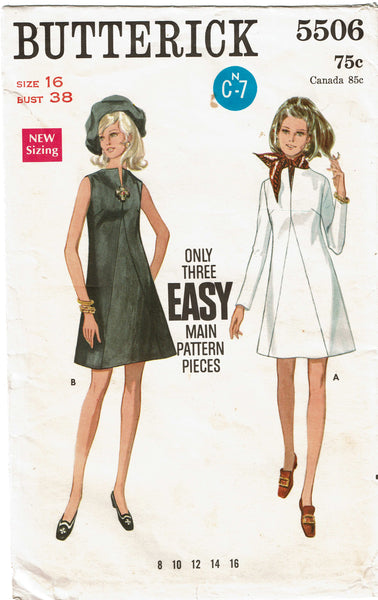 1960s Vintage Butterick Sewing Pattern 5506 Easy Misses Mod Dress Size 38 Bust