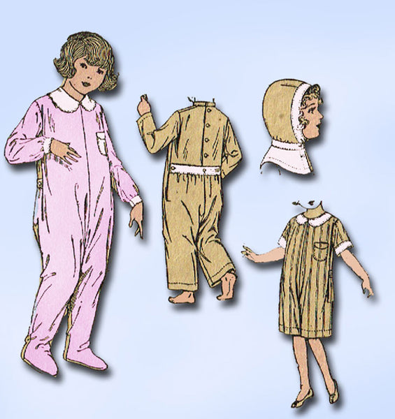 1920s Vintage Butterick Sewing Pattern 5506 Toddler Girls Pajamas with Hood Sz 5