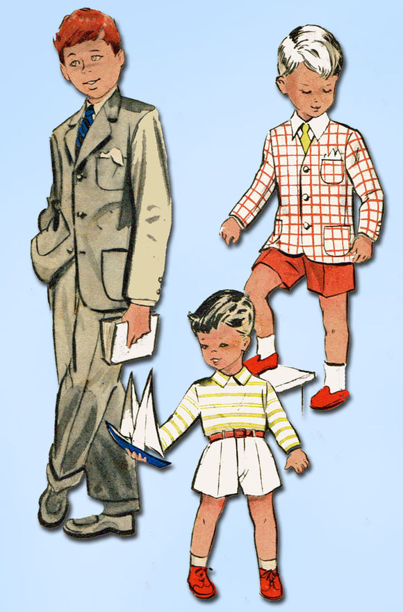 1950s Vintage Butterick Sewing Pattern 5838 Toddler Boys Suit Jacket & Pants Sz6