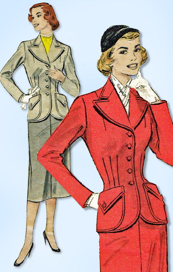 1950s Original Vintage Butterick Pattern 5888 Misses Tailored Suit Size 32 Bust