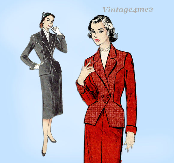 Butterick 5897: 1950s Uncut Misses Slender Suit Size 32 B Vintage Sewing Pattern