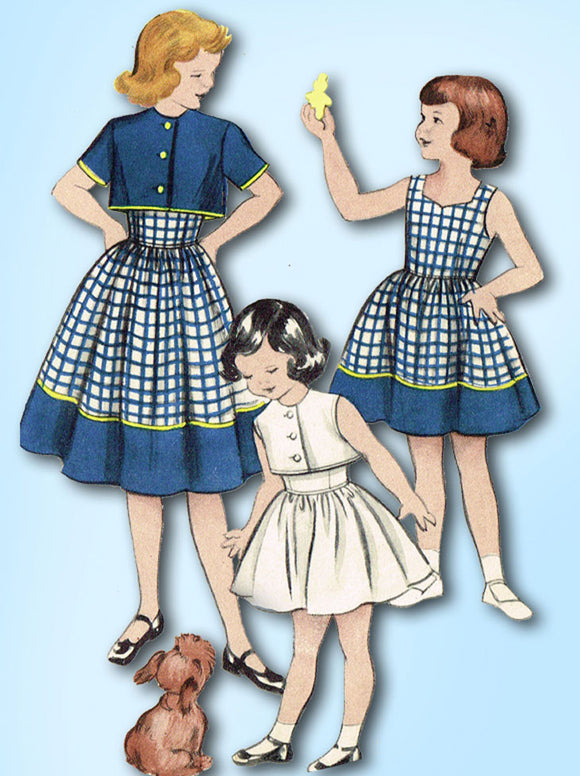 1950s Vintage Butterick Sewing Pattern 6007 Uncut Girls Dress & Topper Size 12